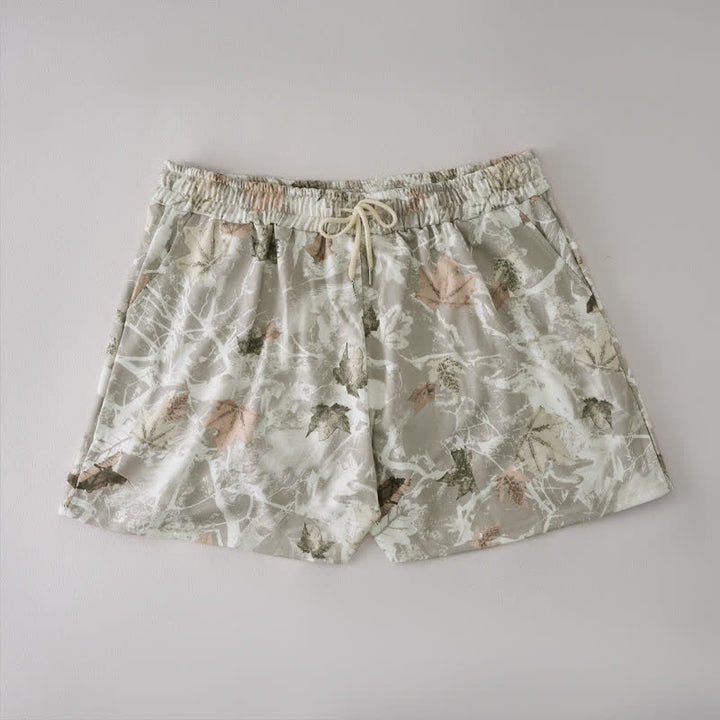 Buddha Stones Short d'été décontracté pour femme avec cordon de serrage, motif feuille d'érable abstraite et poches - Gainsboro - US12, UK/AU16, EU44 (2XL) - image 5