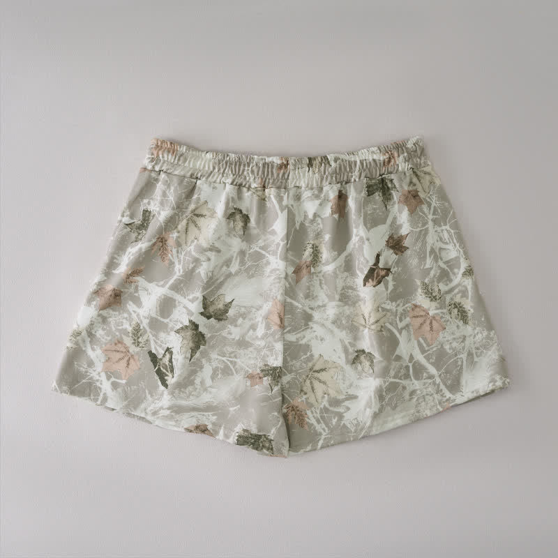 Buddha Stones Short d'été décontracté pour femme avec cordon de serrage, motif feuille d'érable abstraite et poches - image 6