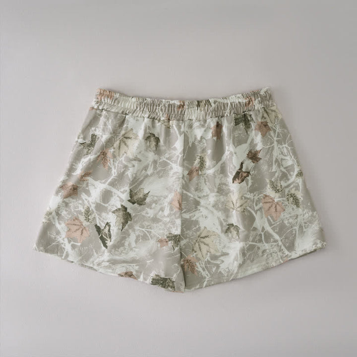 Buddha Stones Short d'été décontracté pour femme avec cordon de serrage, motif feuille d'érable abstraite et poches - image 6