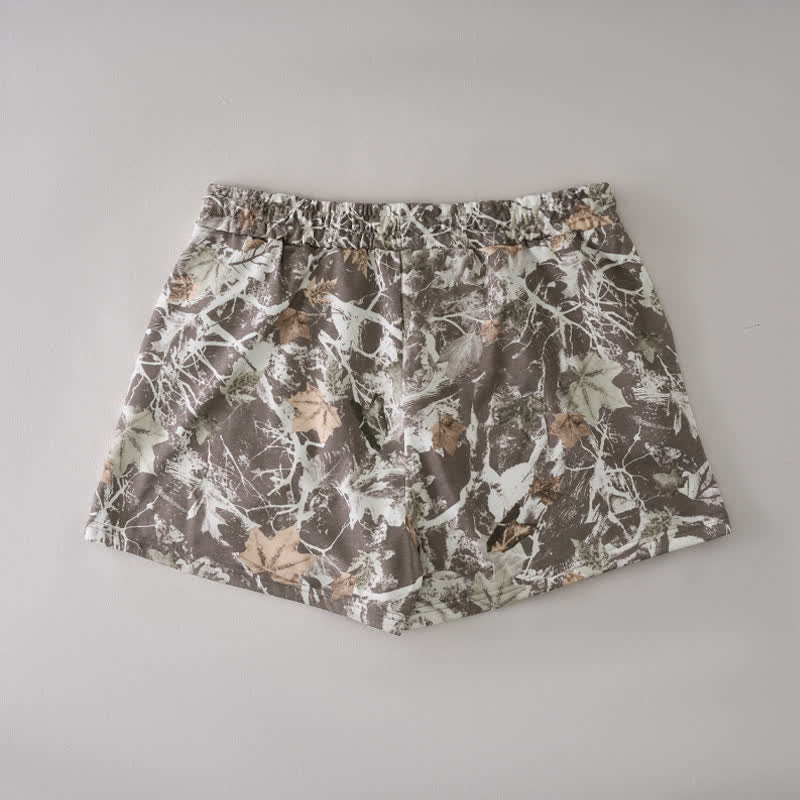 Buddha Stones Short d'été décontracté pour femme avec cordon de serrage, motif feuille d'érable abstraite et poches - image 1