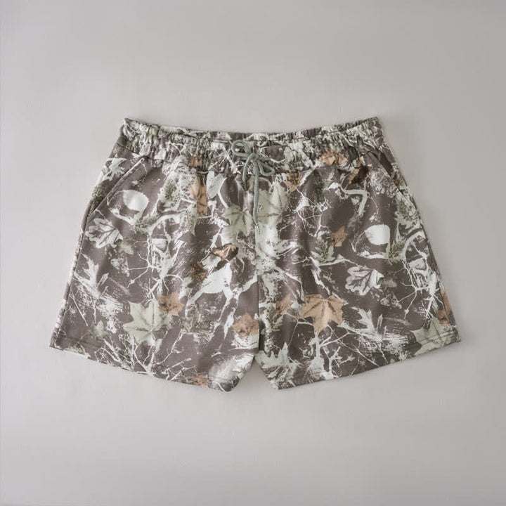 Buddha Stones Short d'été décontracté pour femme avec cordon de serrage, motif feuille d'érable abstraite et poches - Terre de sienne - US12, UK/AU16, EU44 (2XL) - image 0