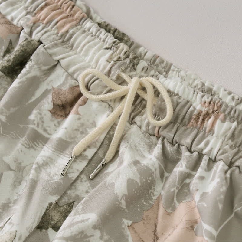 Buddha Stones Short d'été décontracté pour femme avec cordon de serrage, motif feuille d'érable abstraite et poches - image 7