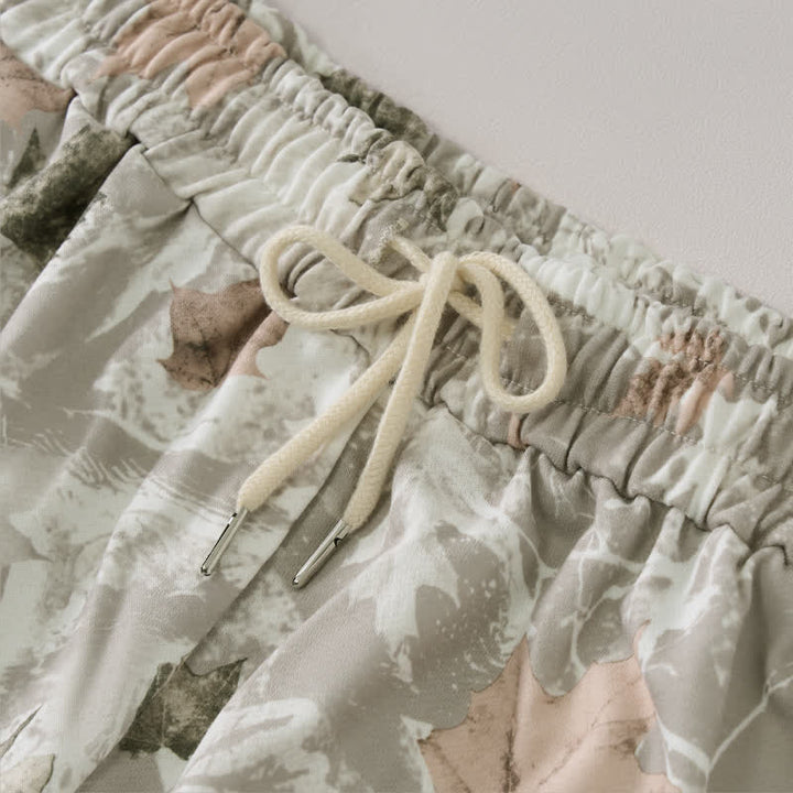 Buddha Stones Short d'été décontracté pour femme avec cordon de serrage, motif feuille d'érable abstraite et poches - image 7