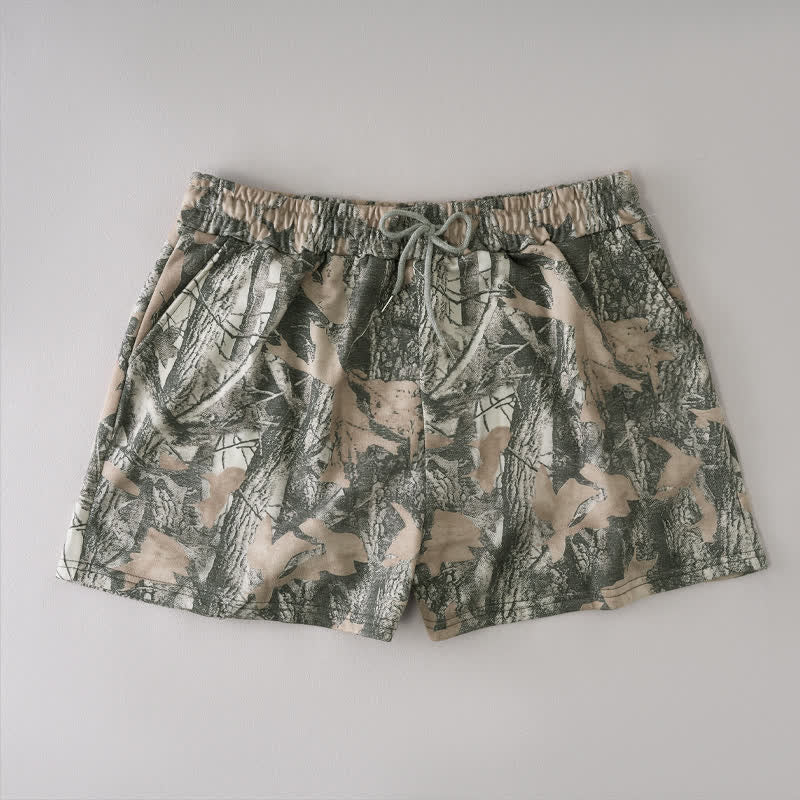 Buddha Stones Short d'été décontracté pour femme avec cordon de serrage, motif feuille d'érable abstraite et poches - Kaki foncé - US12, UK/AU16, EU44 (2XL) - image 10