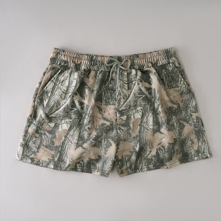 Buddha Stones Short d'été décontracté pour femme avec cordon de serrage, motif feuille d'érable abstraite et poches - Kaki foncé - US12, UK/AU16, EU44 (2XL) - image 10