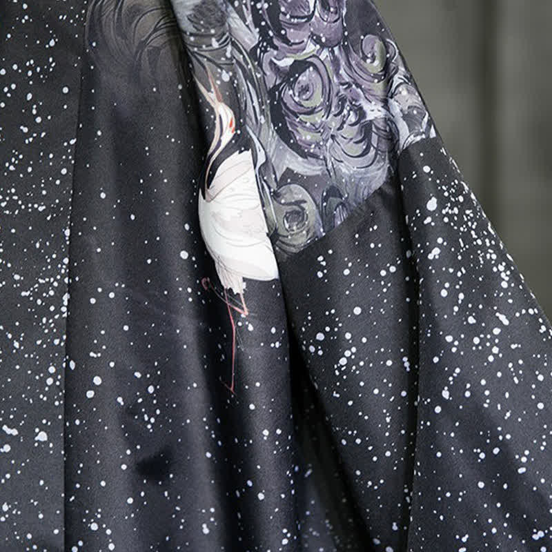 Buddha Stones Kimono d'été décontracté pour homme, imprimé feuilles de lotus, papillons et grues, ouvert sur le devant - image 33