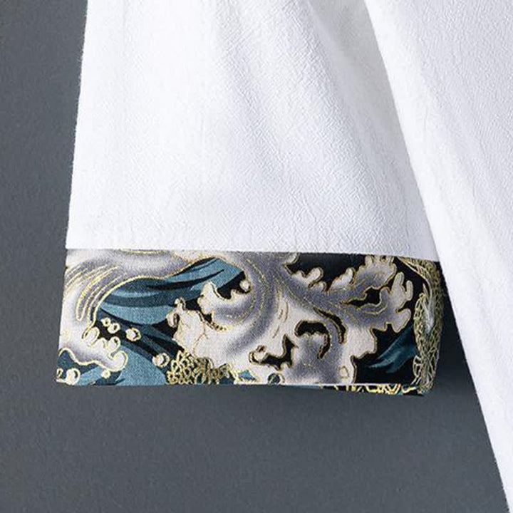 Buddha Stones Chemises à manches courtes pour hommes, style décontracté d'été, avec boutons grenouille et broderie florale - image 7