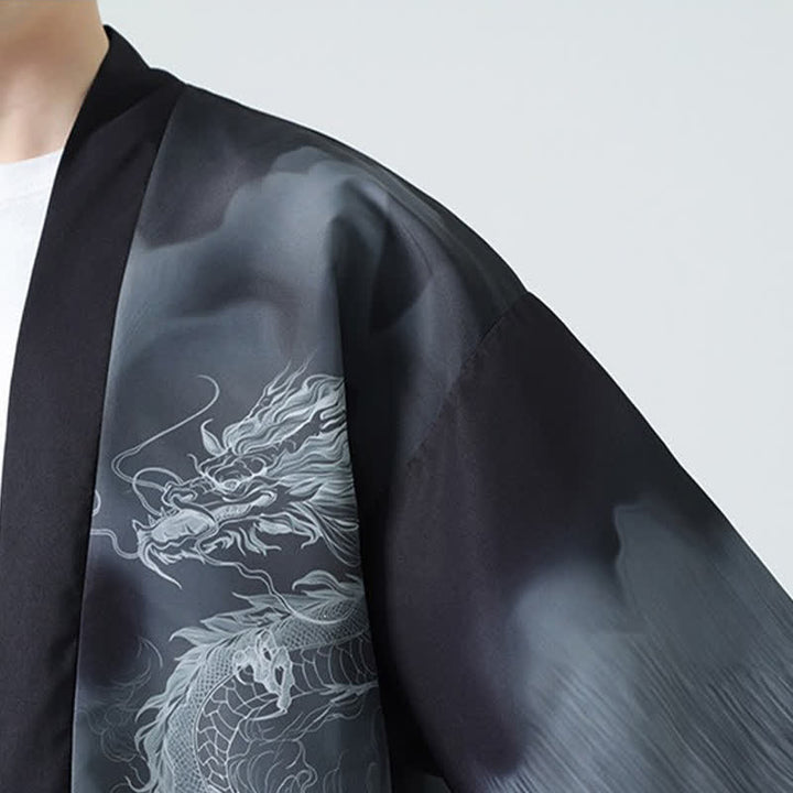 Buddha Stones Kimono d'été décontracté pour homme, motif montagnes de dragons, ouvert sur le devant - image 11