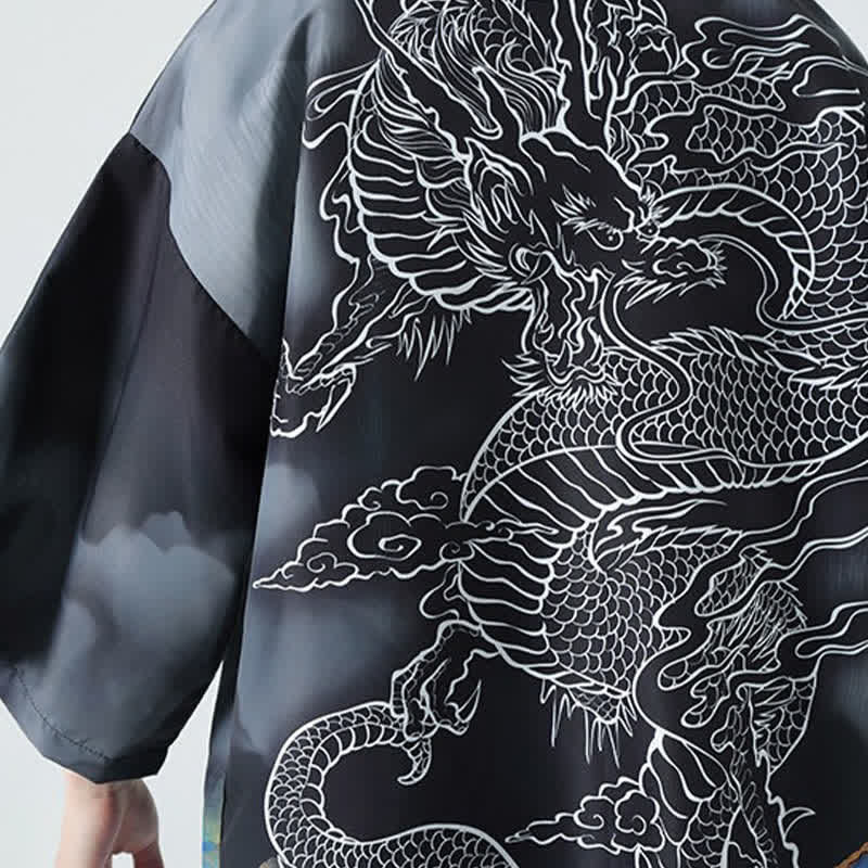 Buddha Stones Kimono d'été décontracté pour homme, motif montagnes de dragons, ouvert sur le devant - image 12