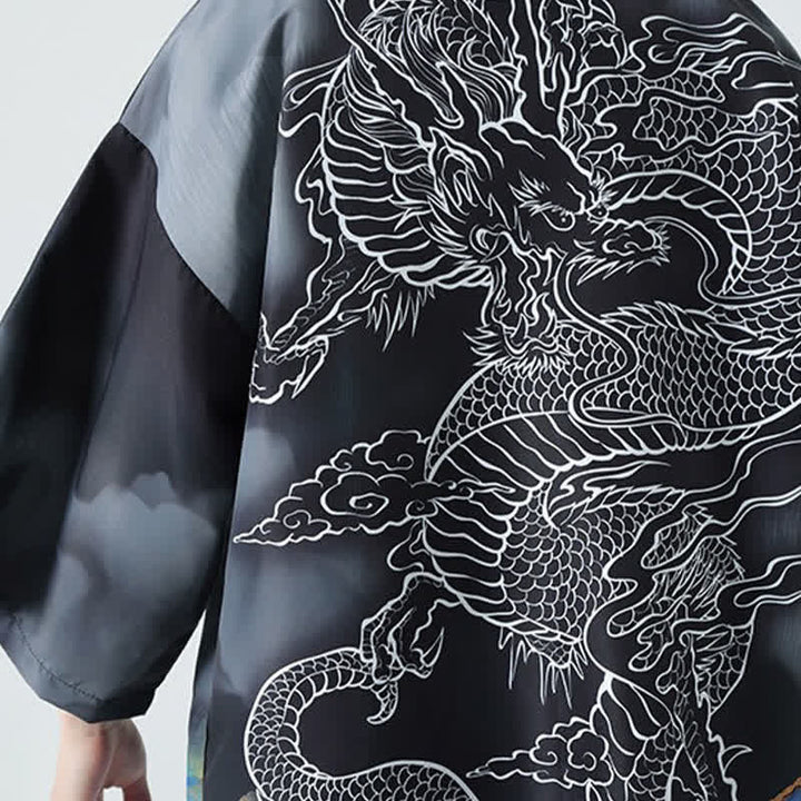 Buddha Stones Kimono d'été décontracté pour homme, motif montagnes de dragons, ouvert sur le devant - image 12
