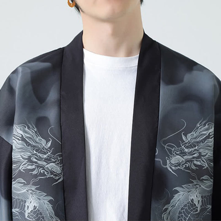 Buddha Stones Kimono d'été décontracté pour homme, motif montagnes de dragons, ouvert sur le devant - image 10