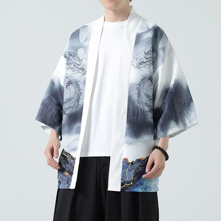 Buddha Stones Kimono d'été décontracté pour homme, motif montagnes de dragons, ouvert sur le devant - WhiteSmoke - US/UK/AU48, EU58 (5XL) - image 13