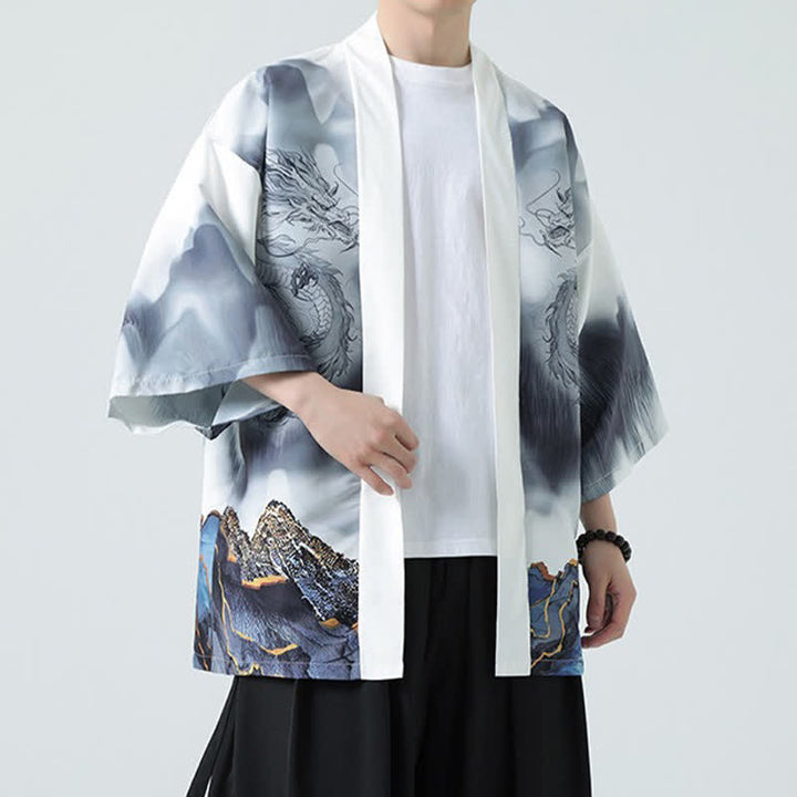Buddha Stones Kimono d'été décontracté pour homme, motif montagnes de dragons, ouvert sur le devant - image 19