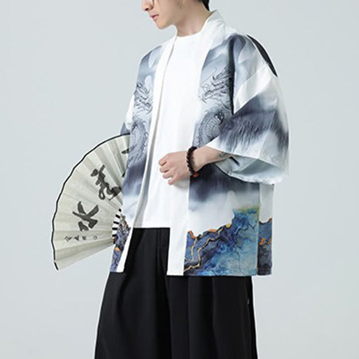 Buddha Stones Kimono d'été décontracté pour homme, motif montagnes de dragons, ouvert sur le devant - image 21