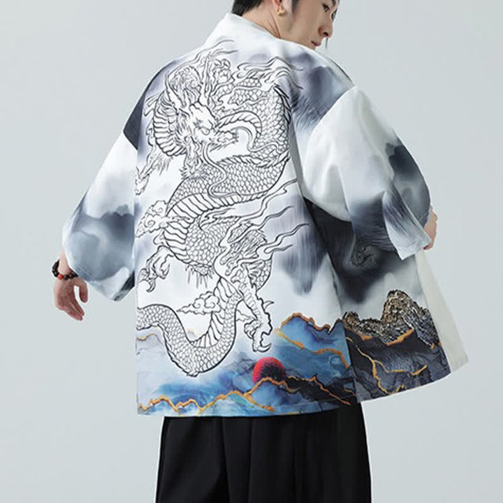 Buddha Stones Kimono d'été décontracté pour homme, motif montagnes de dragons, ouvert sur le devant - image 20