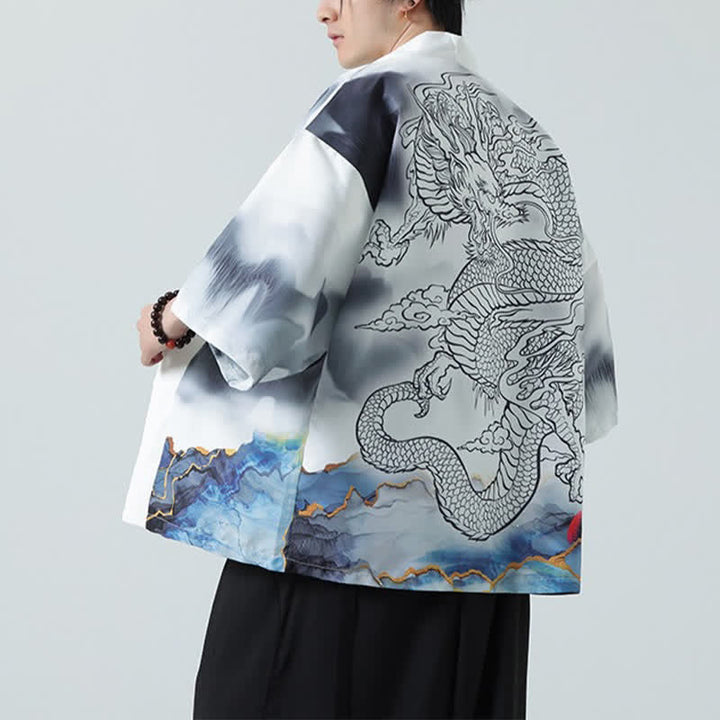 Buddha Stones Kimono d'été décontracté pour homme, motif montagnes de dragons, ouvert sur le devant - image 17