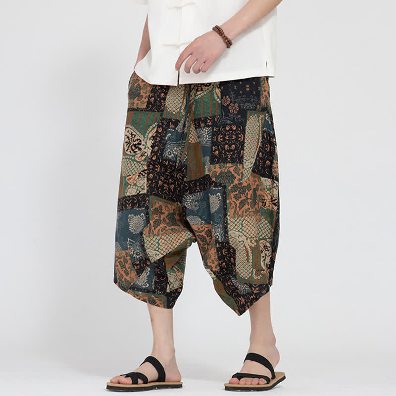 Buddha Stones Pantalon Capri d'été bohème décontracté à taille élastique et motif floral géométrique, style sarouel pour homme - DarkGoldenrod - US/UK/AU48, EU58 (5XL) - image 20