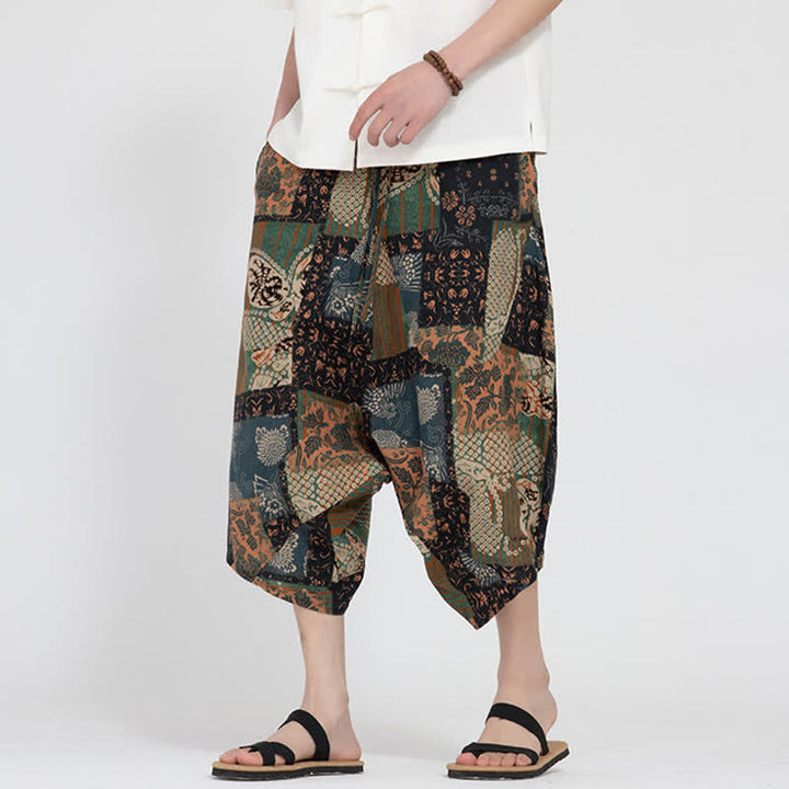 Buddha Stones Pantalon Capri d'été bohème décontracté à taille élastique et motif floral géométrique, style sarouel pour homme - DarkGoldenrod - US/UK/AU48, EU58 (5XL) - image 20
