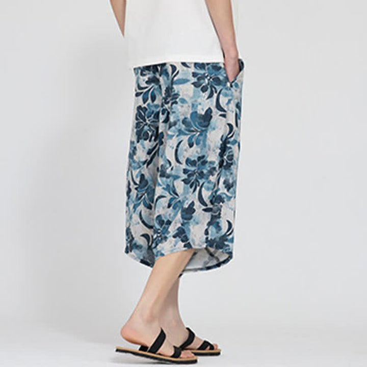 Buddha Stones Pantalon Capri d'été bohème décontracté à taille élastique et motif floral géométrique, style sarouel pour homme - image 31