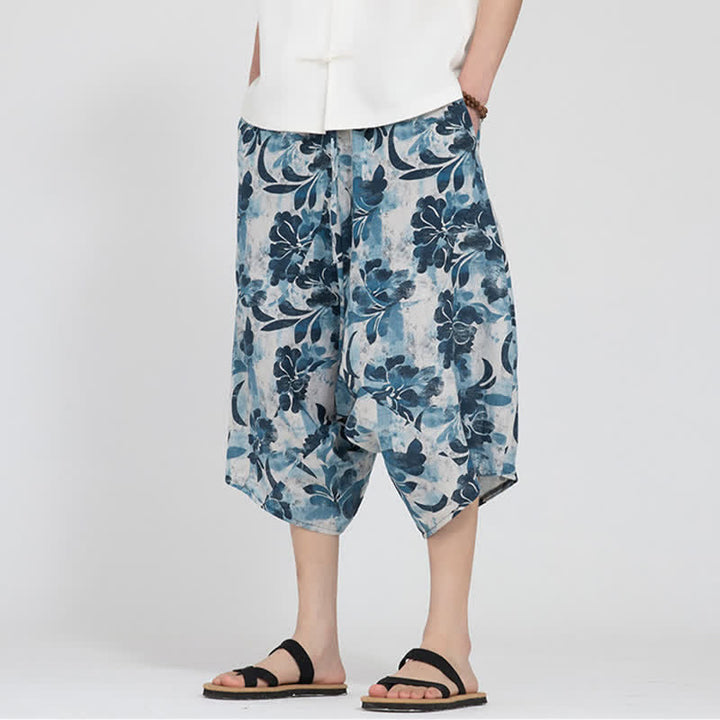 Buddha Stones Pantalon Capri d'été bohème décontracté à taille élastique et motif floral géométrique, style sarouel pour homme - image 35