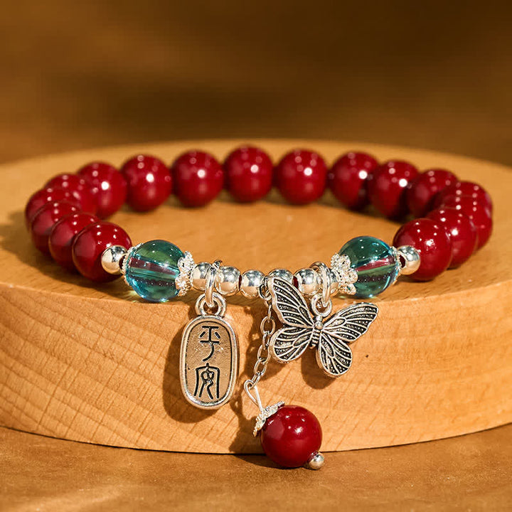 Buddha Stones Bracelet d'amour papillon en cuivre cinabre - Cinabre (Tour de poignet : 15–16 cm) - image 0