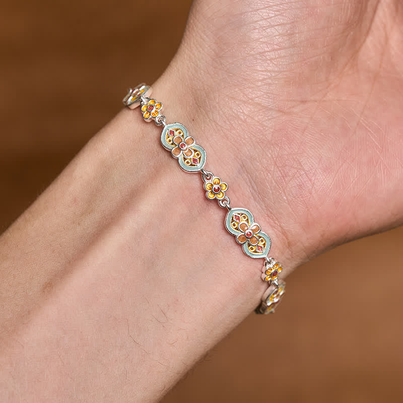 Buddha Stones Bracelet de guérison en cuivre émaillé à motif floral - image 3