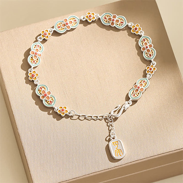 Buddha Stones Bracelet de guérison en cuivre émaillé à motif floral - Cuivre (Tour de poignet : 15–25 cm) - image 1