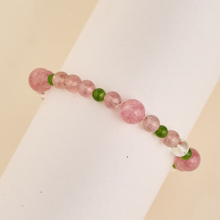 Buddha Stones Bracelet de guérison en quartz fraise, agate verte et quartz clair - image 3