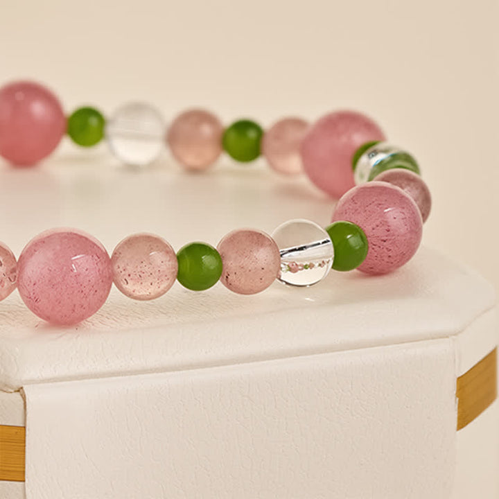 Buddha Stones Bracelet de guérison en quartz fraise, agate verte et quartz clair - image 4