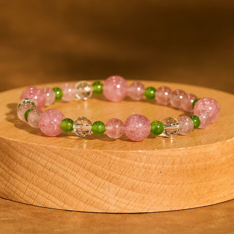 Buddha Stones Bracelet de guérison en quartz fraise, agate verte et quartz clair - image 1