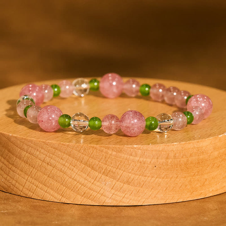 Buddha Stones Bracelet de guérison en quartz fraise, agate verte et quartz clair - image 1