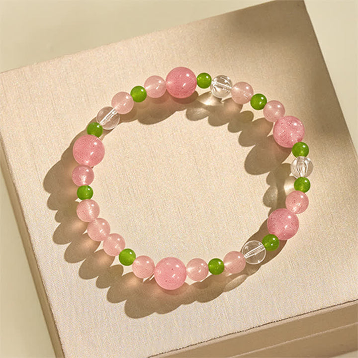 Buddha Stones Bracelet de guérison en quartz fraise, agate verte et quartz clair - image 2