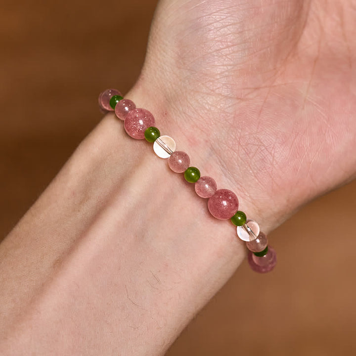 Buddha Stones Bracelet de guérison en quartz fraise, agate verte et quartz clair - image 9