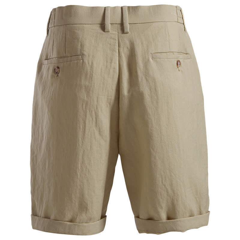 Short bermuda homme style classique décontracté d'été avec fermeture éclair et boutons, couleur unie, orné de Buddha Stones et de poches - image 1