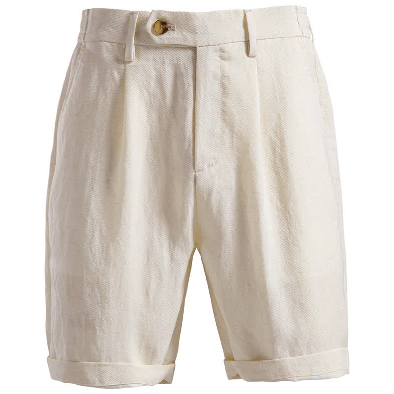 Short bermuda homme style classique décontracté d'été avec fermeture éclair et boutons, couleur unie, orné de Buddha Stones et de poches - Beige - US/UK/AU42, EU52 (2XL) - image 32
