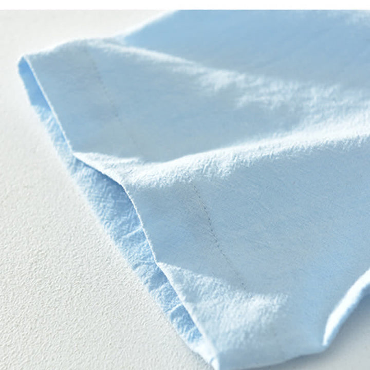 Buddha Stones Chemises d'été décontractées pour hommes, col en V asymétrique, boutonnées, manches courtes, unies - image 7