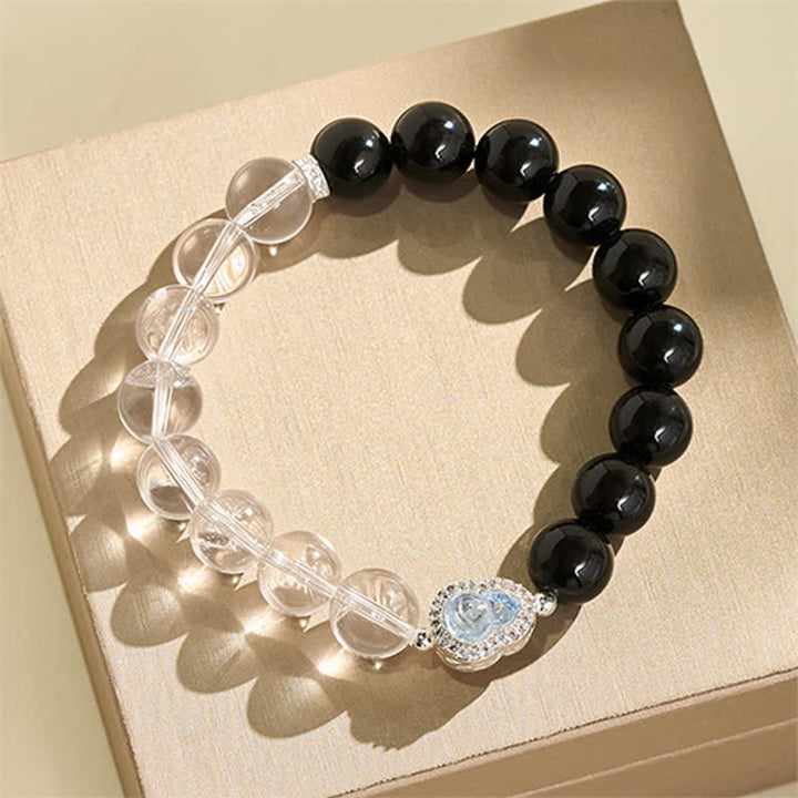 Buddha Stones Bracelet de clarté en calebasse de quartz clair et d'obsidienne noire - image 19