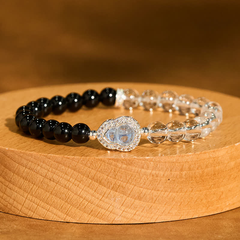 Buddha Stones Bracelet de clarté en calebasse de quartz clair et d'obsidienne noire - image 11