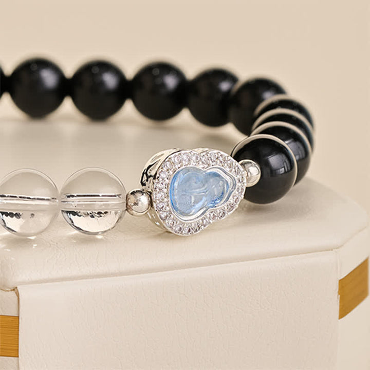 Buddha Stones Bracelet de clarté en calebasse de quartz clair et d'obsidienne noire - image 8