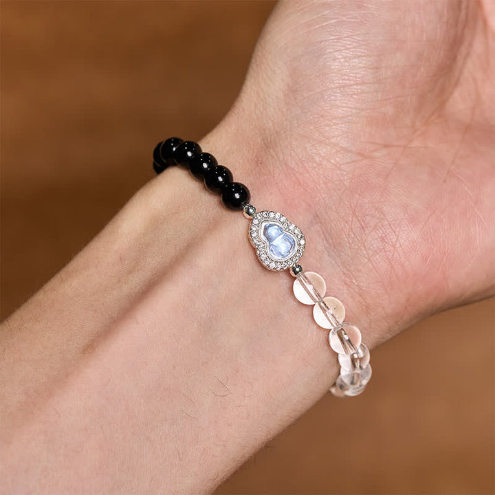 Buddha Stones Bracelet de clarté en calebasse de quartz clair et d'obsidienne noire - image 16