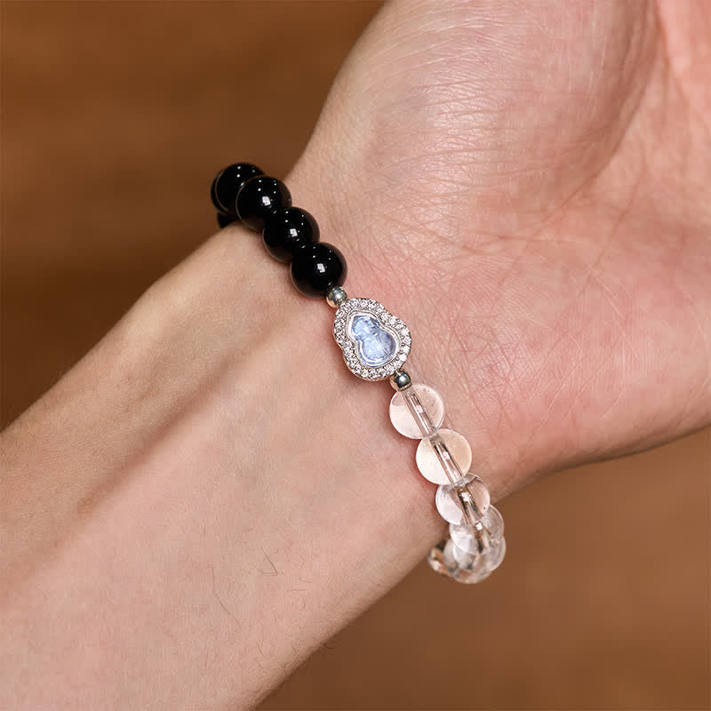 Buddha Stones Bracelet de clarté en calebasse de quartz clair et d'obsidienne noire - image 9