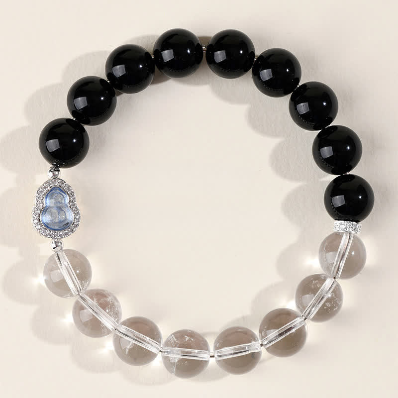 Buddha Stones Bracelet de clarté en calebasse de quartz clair et d'obsidienne noire - image 21