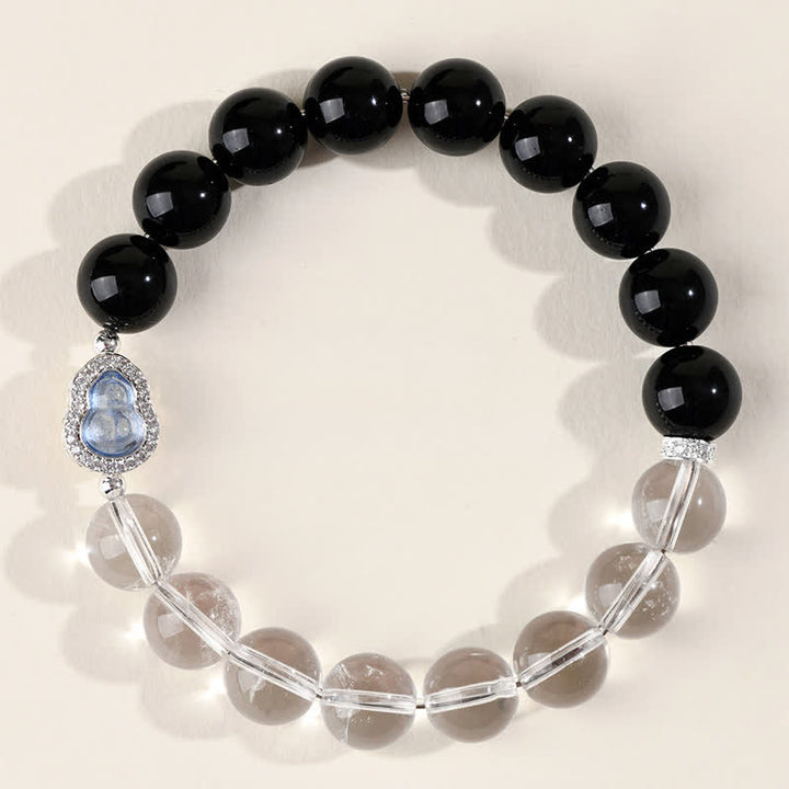 Buddha Stones Bracelet de clarté en calebasse de quartz clair et d'obsidienne noire - image 21