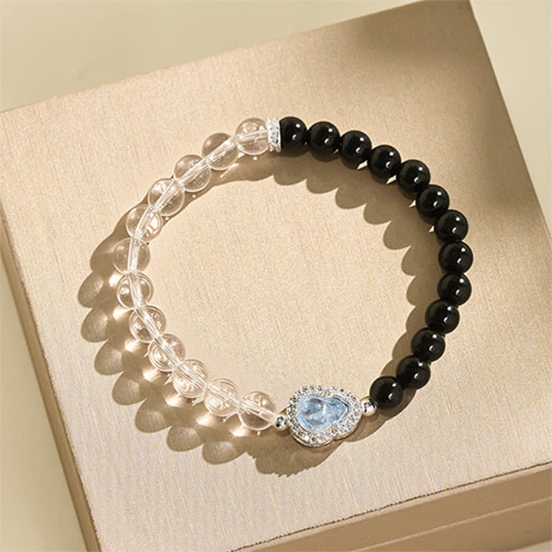 Buddha Stones Bracelet de clarté en calebasse de quartz clair et d'obsidienne noire - image 12