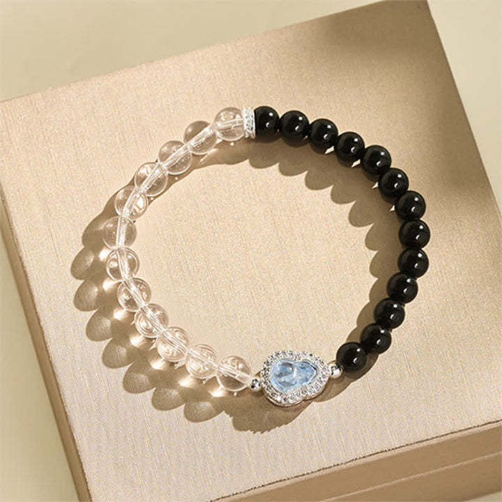 Buddha Stones Bracelet de clarté en calebasse de quartz clair et d'obsidienne noire - image 12