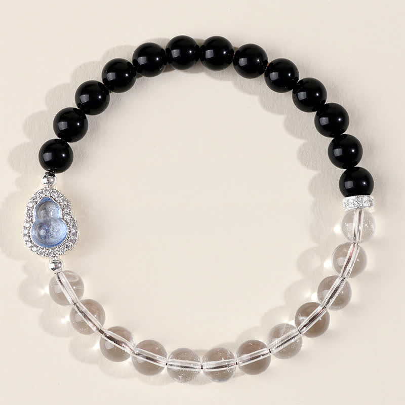 Buddha Stones Bracelet de clarté en calebasse de quartz clair et d'obsidienne noire - image 14
