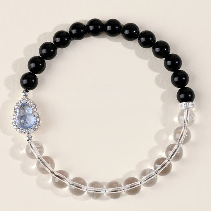 Buddha Stones Bracelet de clarté en calebasse de quartz clair et d'obsidienne noire - image 14