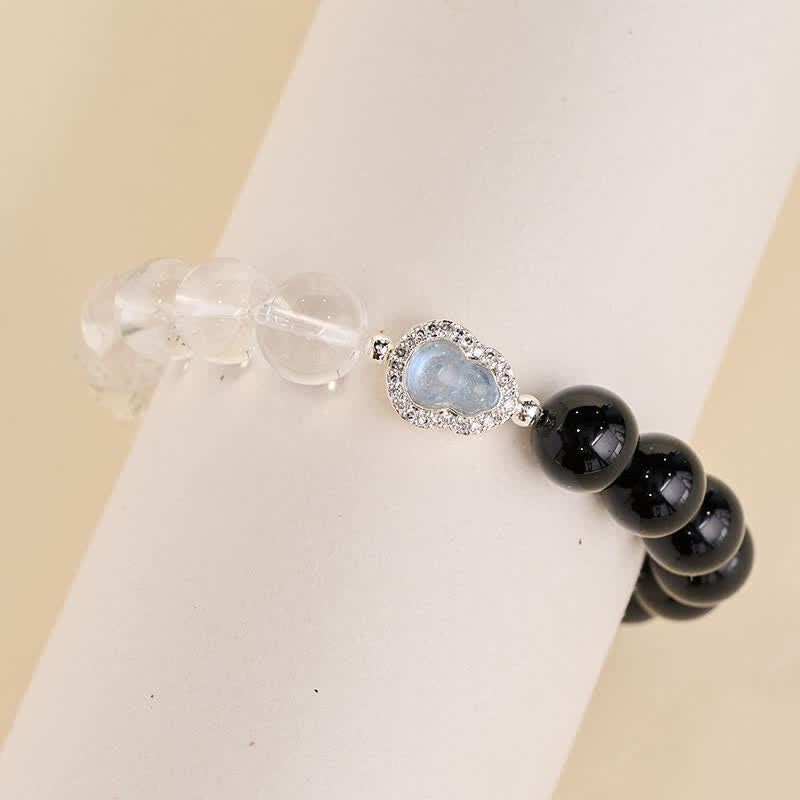 Buddha Stones Bracelet de clarté en calebasse de quartz clair et d'obsidienne noire - image 20