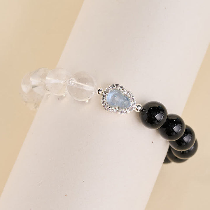 Buddha Stones Bracelet de clarté en calebasse de quartz clair et d'obsidienne noire - image 20