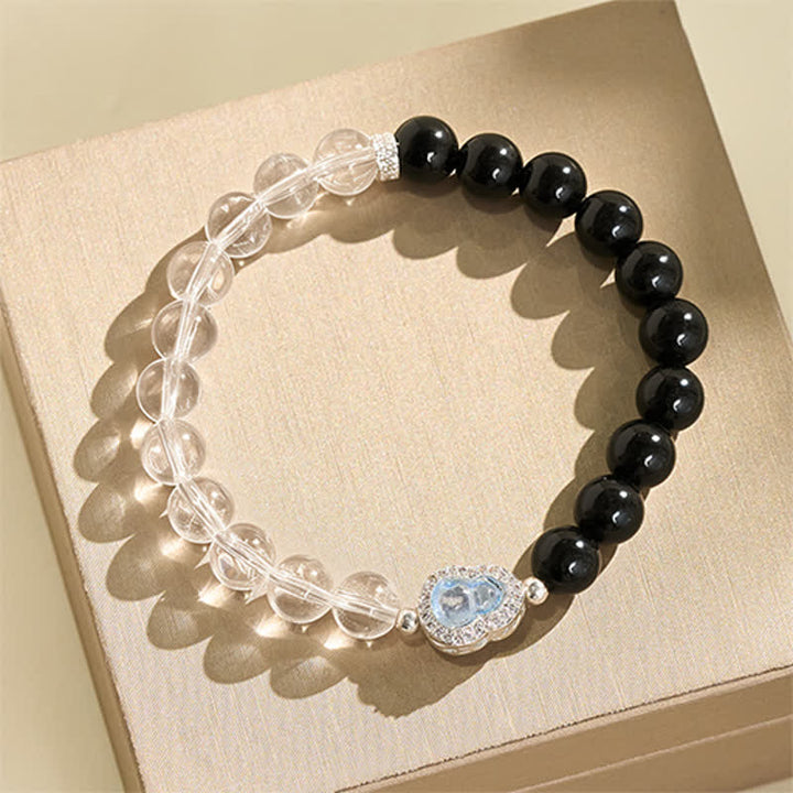 Buddha Stones Bracelet de clarté en calebasse de quartz clair et d'obsidienne noire - image 2